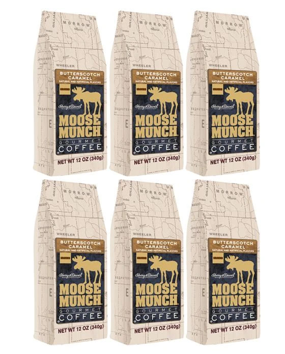 Moose Munch By Harry & David, Butterscotch Caramel Ground Coffee, 6/12 Oz Bags