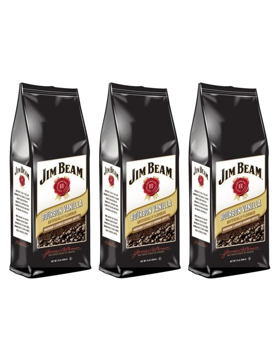 Jim Beam Bourbon Vanilla Bourbon Flavored Ground Coffee, 3 Bags (12 Oz Ea.)