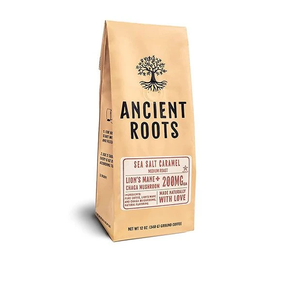 Ancient Roots Sea Salted Caramel Flavored Mushroom Medium Roast Ground Coffee, 4/12 Oz Bags - Image 2