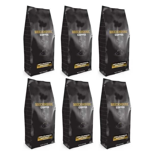 Brickhouse Ground Coffee, BRICKHOUSE Blend: 100% Colombian Dark Roast, 6/12 Oz Bags