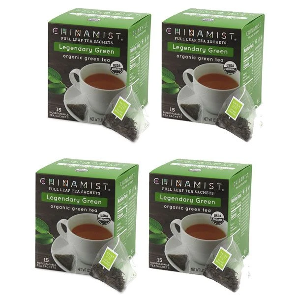 China Mist - Legendary Green Organic Black Full Leaf Tea Sachet, 4 Boxes 15 Count
