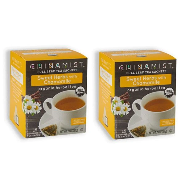 China Mist - Organic Sweet Herbs With Chamomile Herbal Tea Sachets, 2 Box 15 Count Each