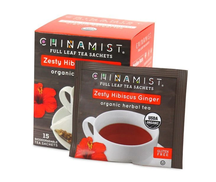 China Mist - Zesty Hibiscus Ginger Organic Black Full Leaf Tea Sachet, 2 Boxes 15 Count Each - Biodegradable And Individually Wrapped - Image 3