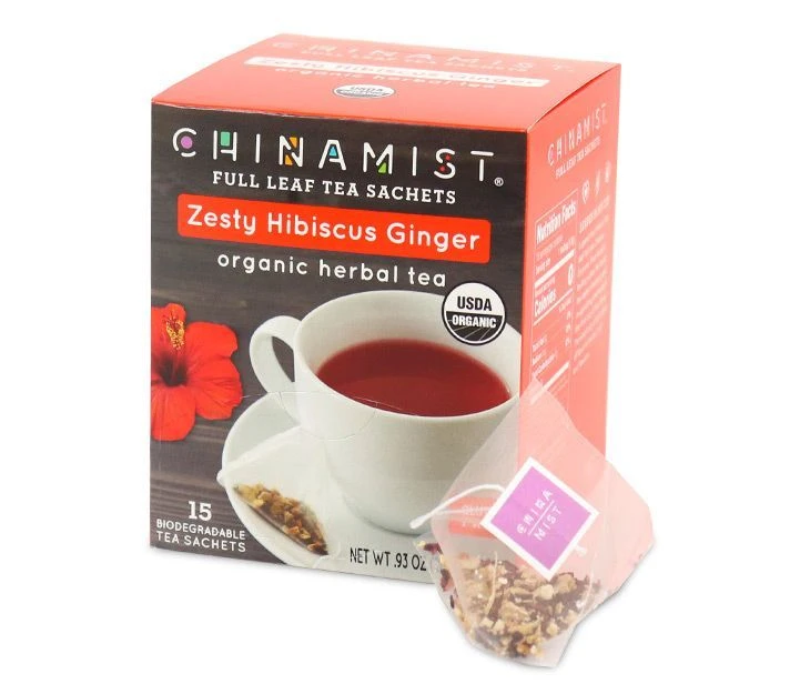China Mist - Zesty Hibiscus Ginger Organic Black Full Leaf Tea Sachet, 2 Boxes 15 Count Each - Biodegradable And Individually Wrapped - Image 2
